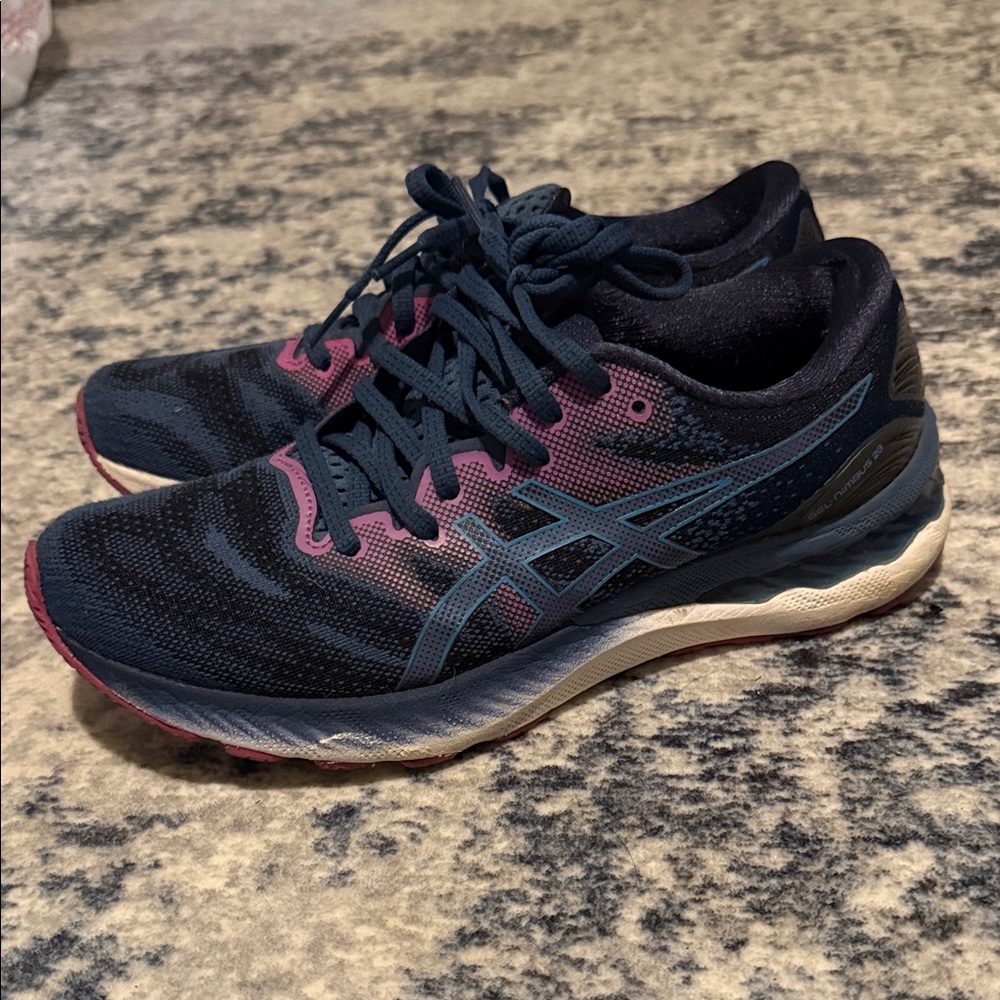 ASICS Gel Nimbus 23 Women's Athletic Shoes - Dark Blue and Pink